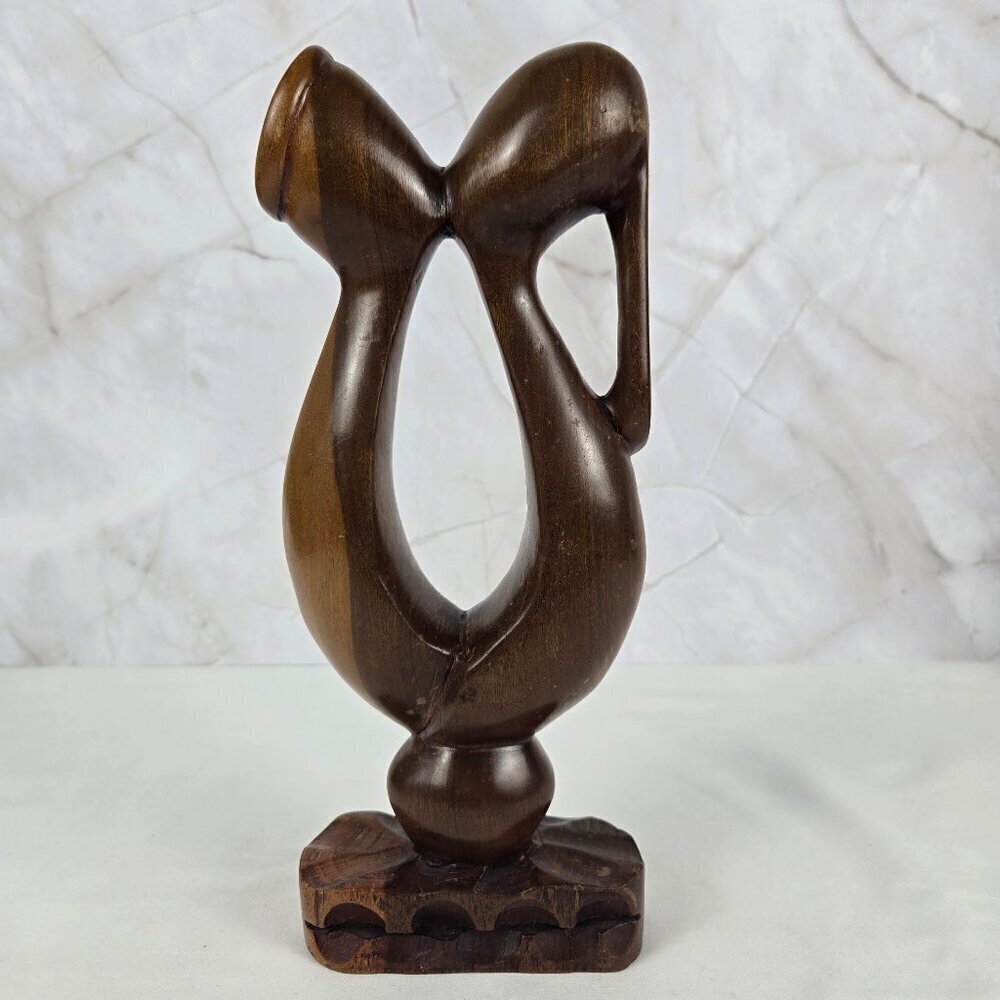 Vintage Hand Carved Wooden Kissing Couple Modern Abstract Art Decor Collectible